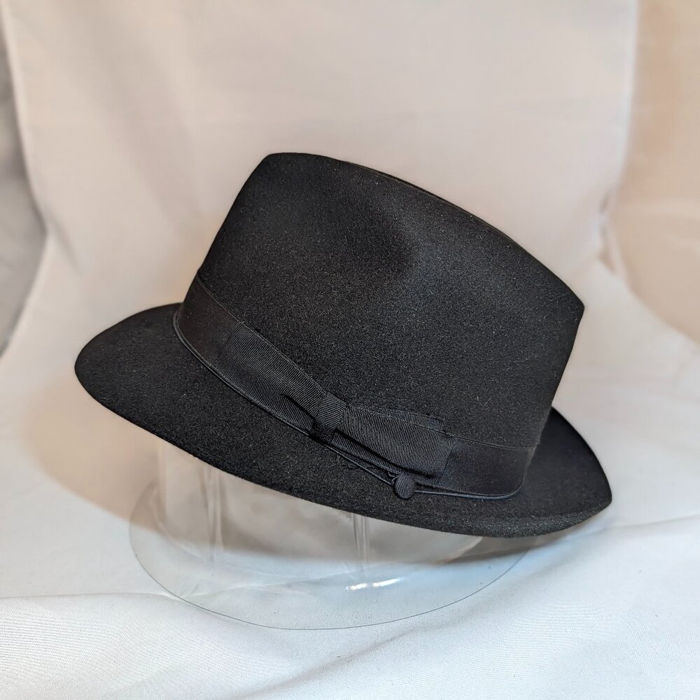 Vintage Black Borsalino Andelli Fedora Hat - Size 7, Original Factory Made